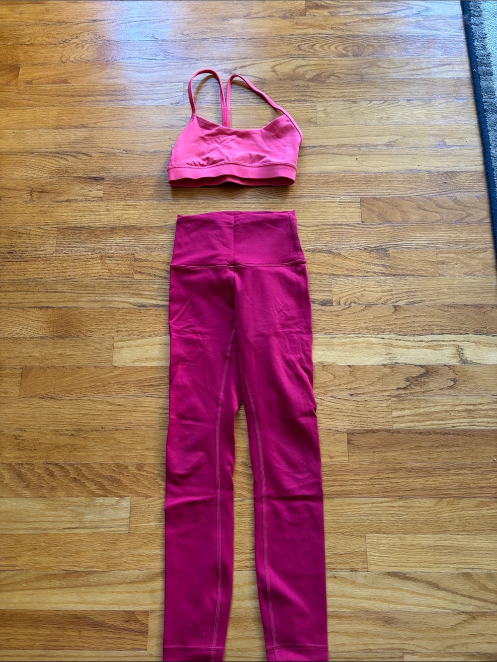 lululemon Pink Flow Y Bra size 2 with Wunder Train leggings size 0